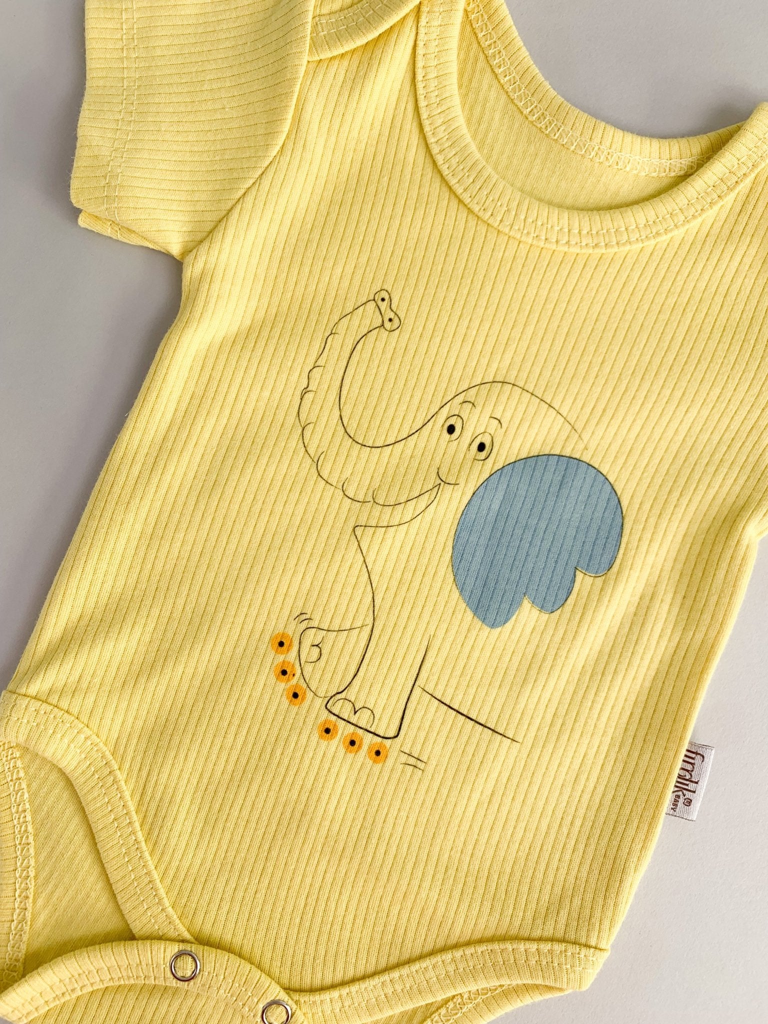 Body bebelus - galben cu elefantel - Botez bebelusi