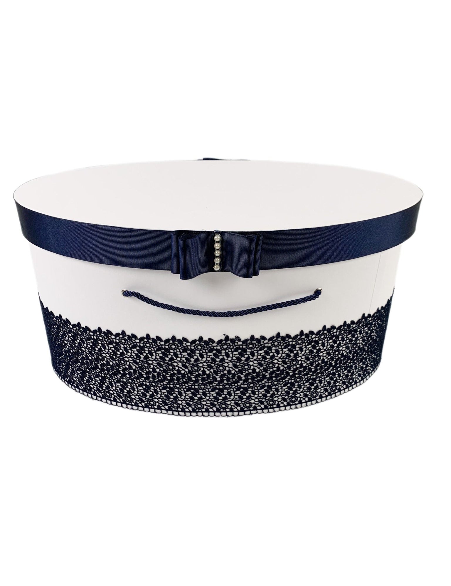 Cufar bleumarin cu dantela si fundita - Botez bebelusi