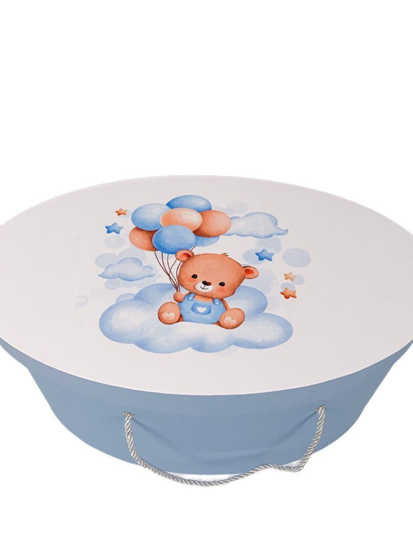 Cufar botez albastru cu ursulet - Botez bebelusi