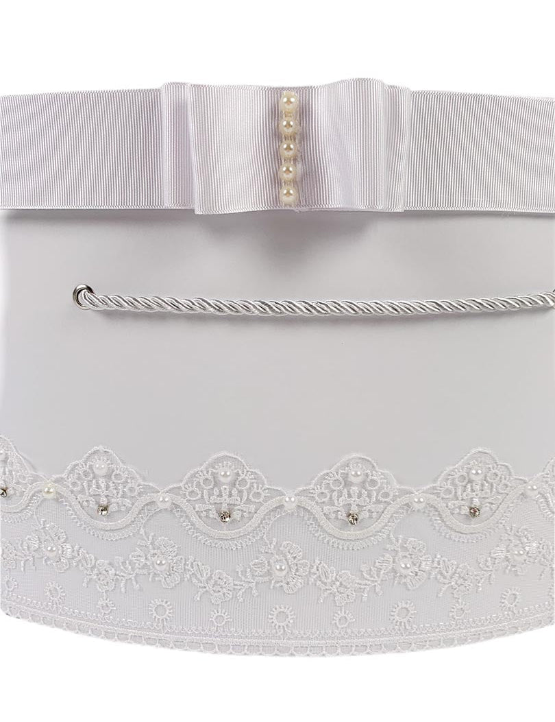 Cufar pentru botez cu dantela cu perle si strasuri - Botez bebelusi