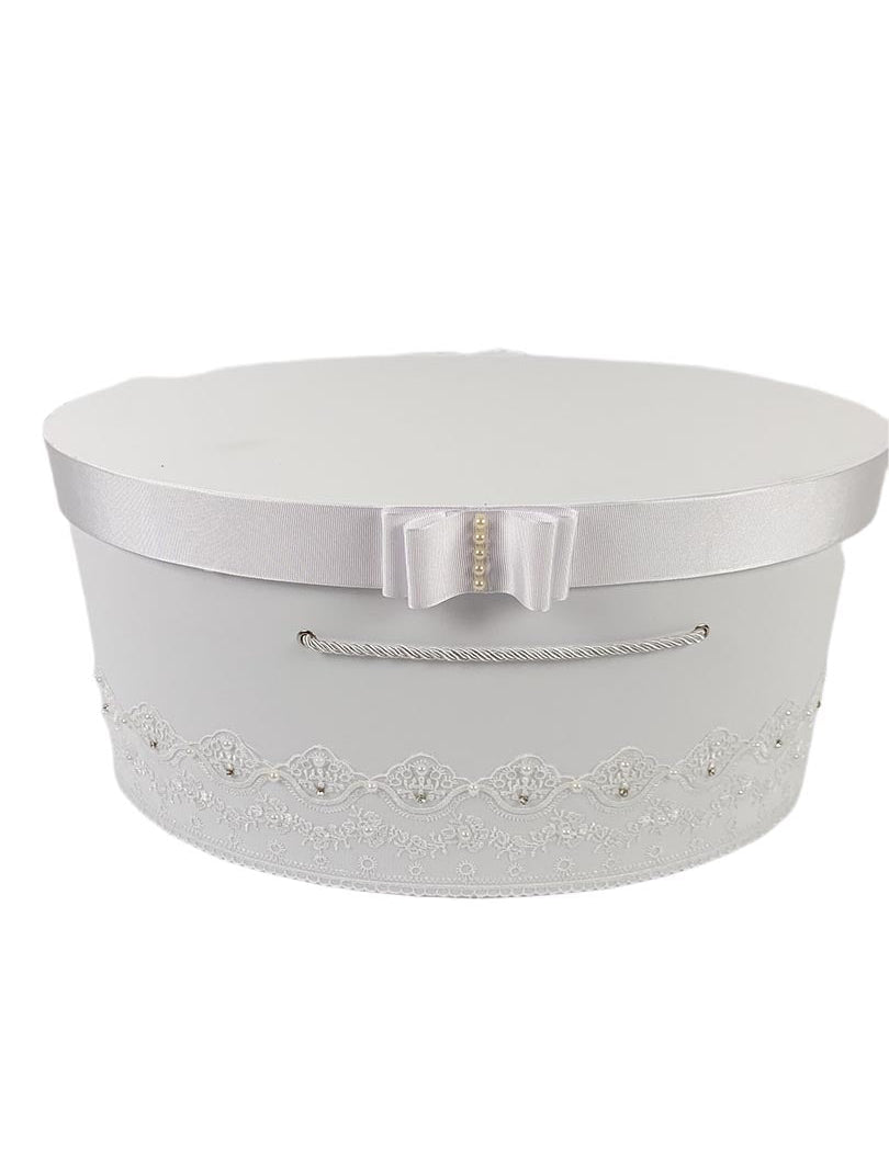 Cufar pentru botez cu dantela cu perle si strasuri - Botez bebelusi