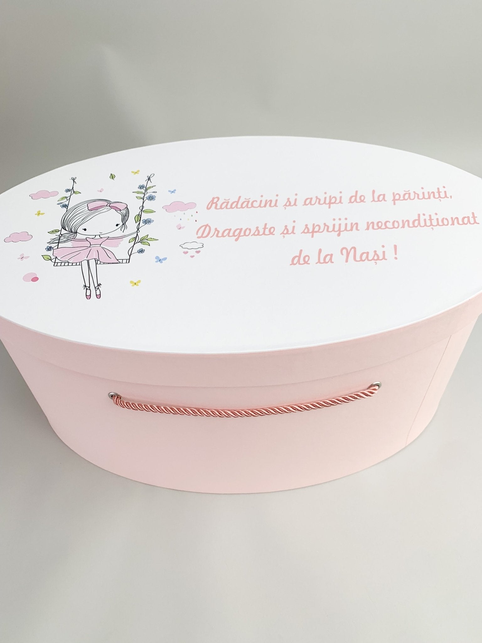 Cufar roz pal cu fetita in leagan - Botez bebelusi