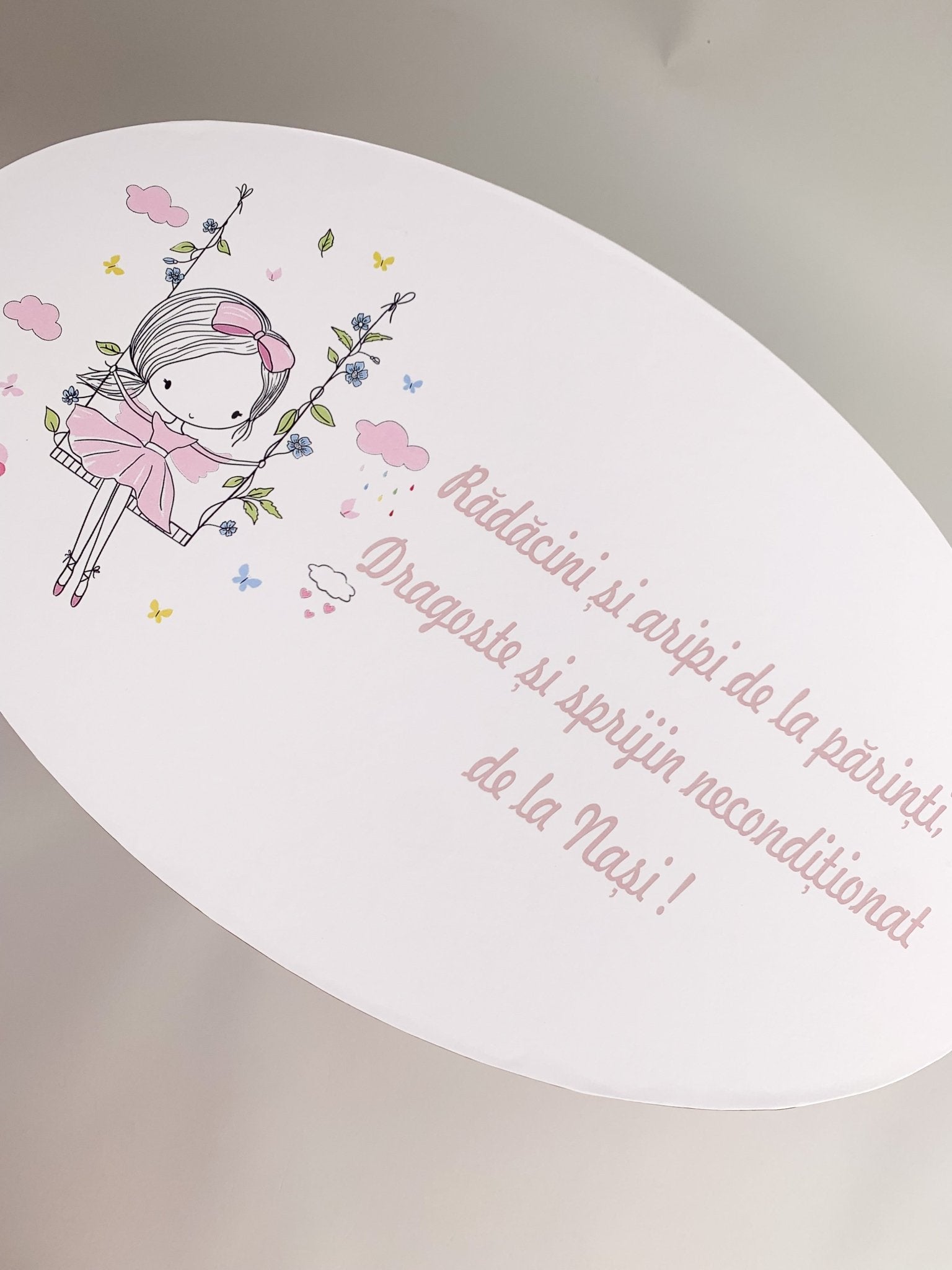 Cufar roz pal cu fetita in leagan - Botez bebelusi