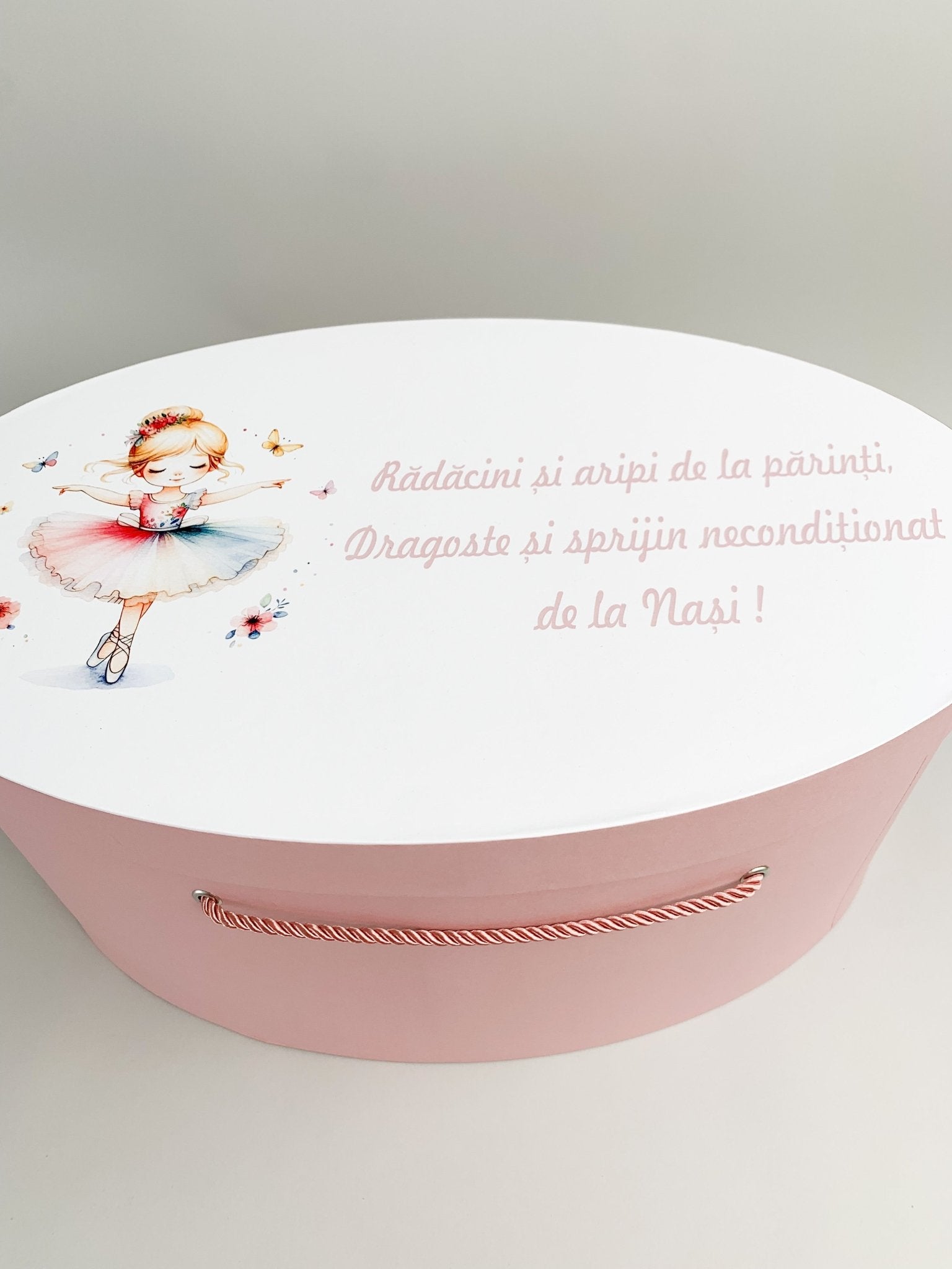 Cufar roz pudra cu balerina - Botez bebelusi