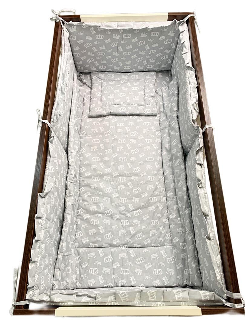 Lenjerie patut 100% bumbac gri cu coroana alba - Botez bebelusi