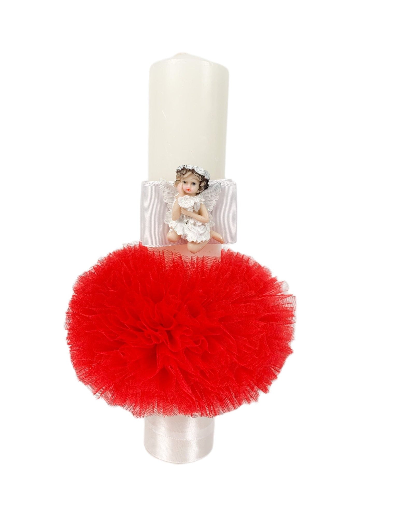 Lumanare botez fetita roșie cu ingeras - Botez bebelusi