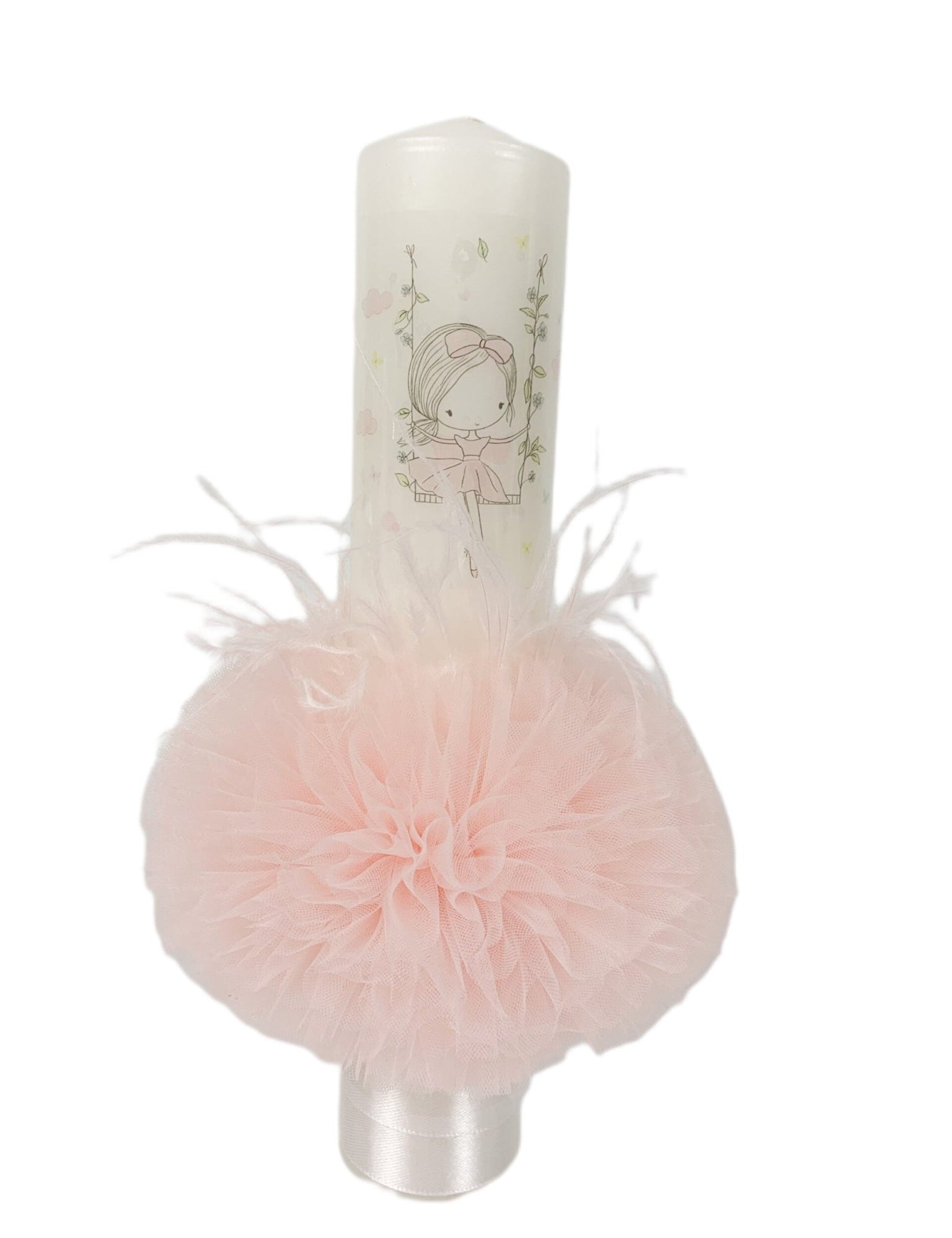 Lumanare botez roz cu fetita in leagăn - Botez bebelusi