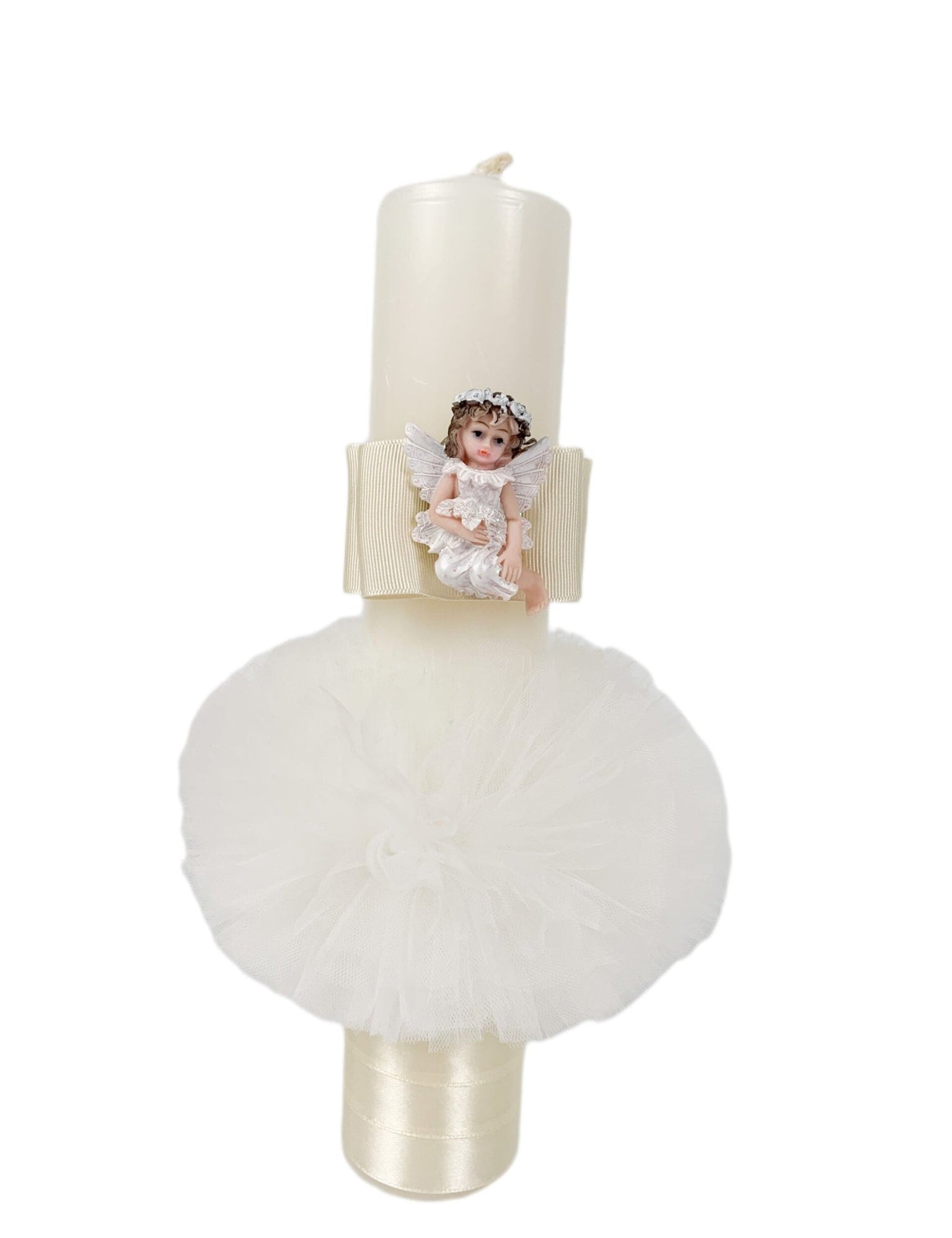 Lumanare fetita ivoire cu ingeras - Botez bebelusi