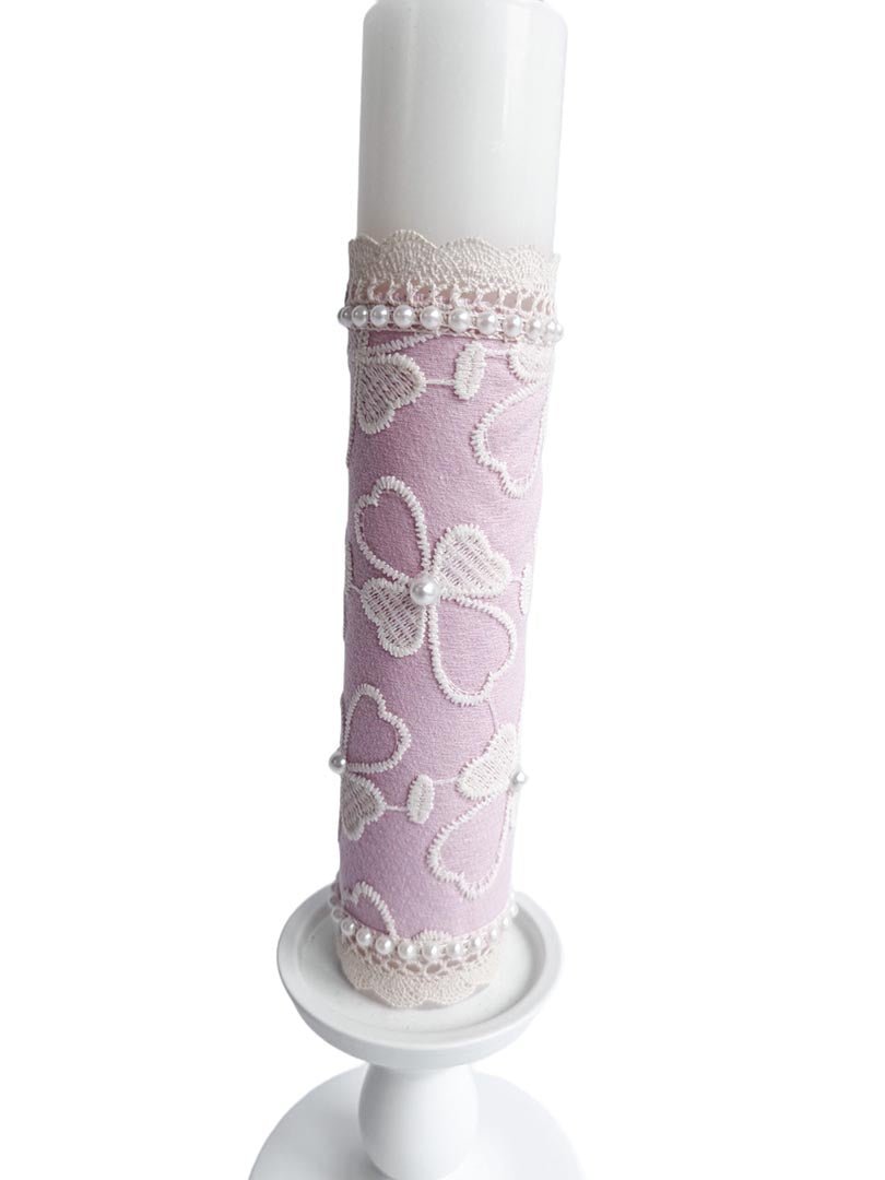 Lumnare botez roz cu dantela - Botez bebelusi