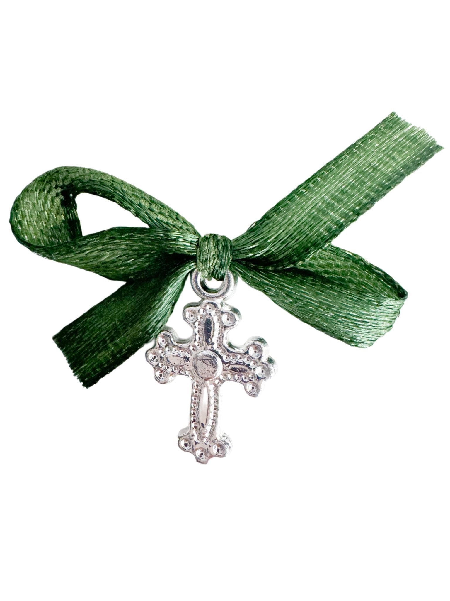 Marturii botez cruciulita cu fundita verde - Botez bebelusi