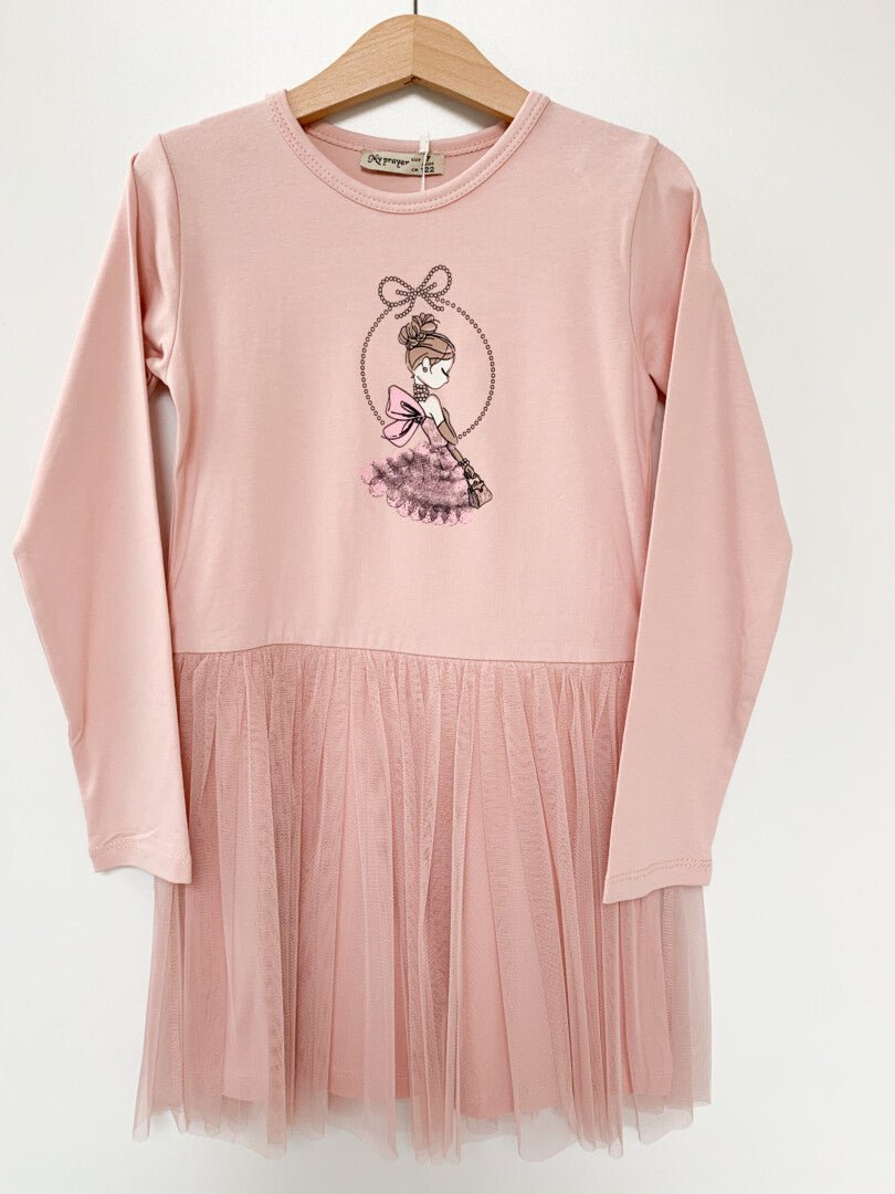 Rochie fetita roz piersica cu printesa - Botez bebelusi
