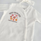 Salopeta fetita alba - logo Good Vibes - Botez bebelusi