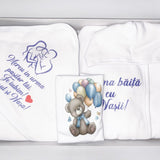 Set baie baiat albastru personalizat ursulet cu baloane - Botez bebelusi