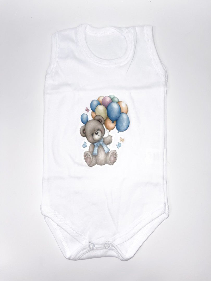 Set baie baiat albastru personalizat ursulet cu baloane - Botez bebelusi