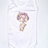 Set baie fetita mov personalizat ursulet cu baloane - Botez bebelusi