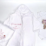 Set baie fetita mov personalizat ursulet cu baloane - Botez bebelusi