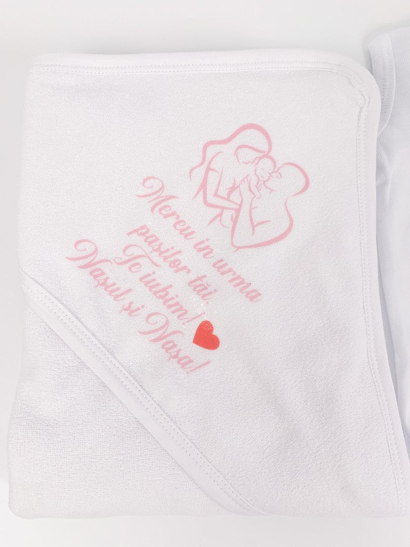 Set baie fetita personalizat cu ursulet - Botez bebelusi