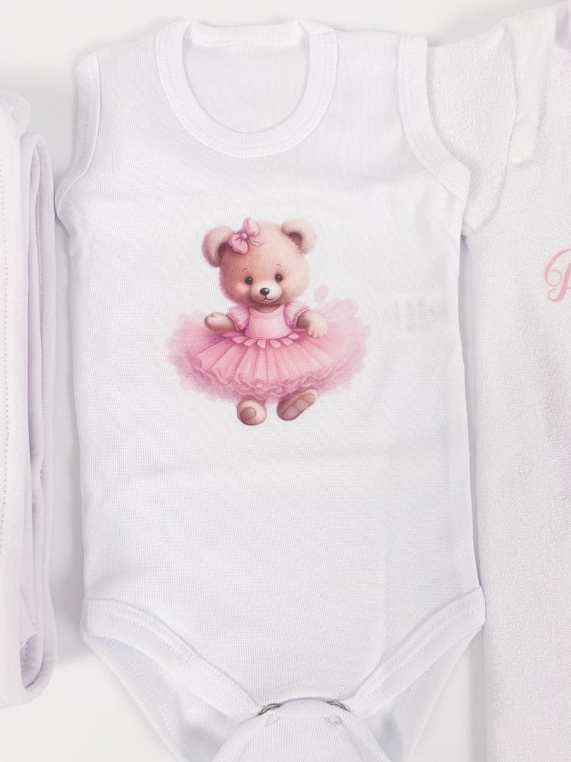 Set baie fetita personalizat cu ursulet - Botez bebelusi