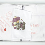 Set baie fetita roz personalizat ursulet cu baloane - Botez bebelusi