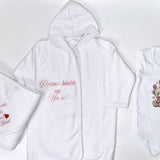 Set baie fetita roz personalizat ursulet cu baloane - Botez bebelusi
