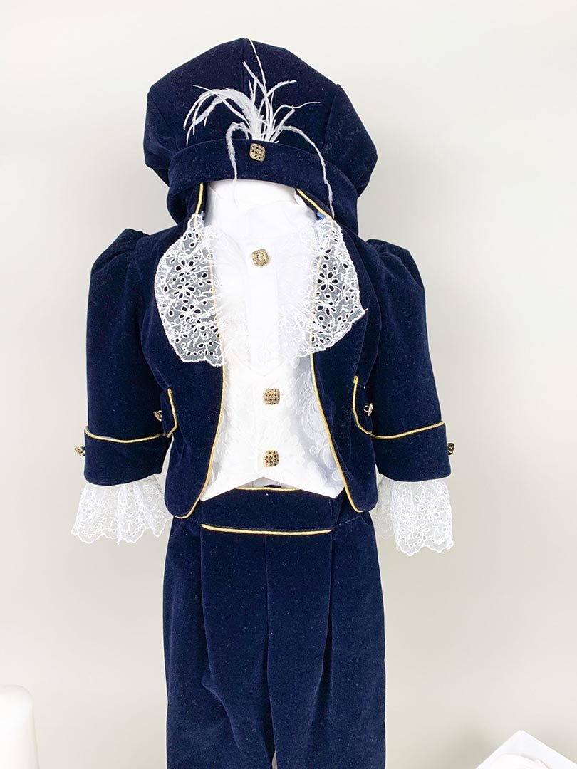 Set botez baiat - print catifea bleomarin - Botez bebelusi