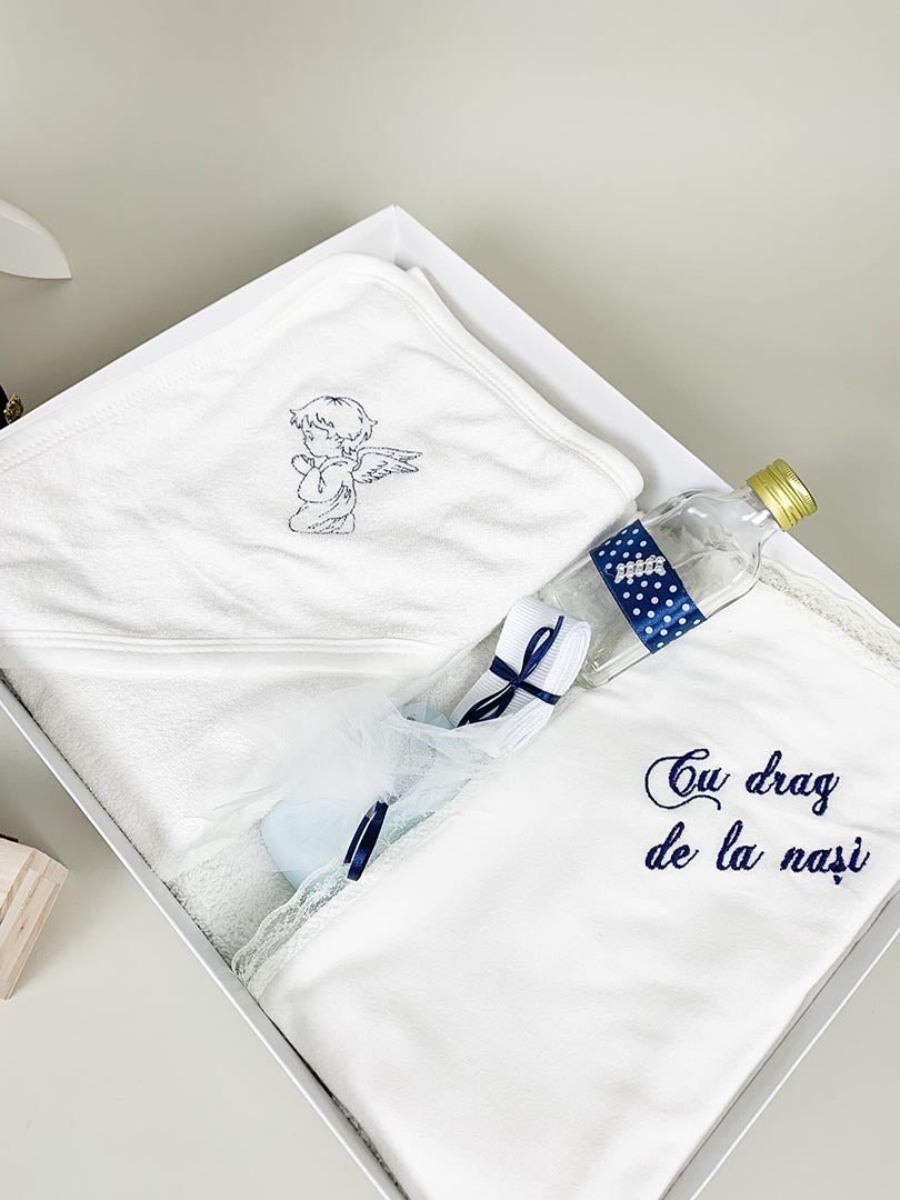 Set botez baiat - print catifea bleomarin - Botez bebelusi