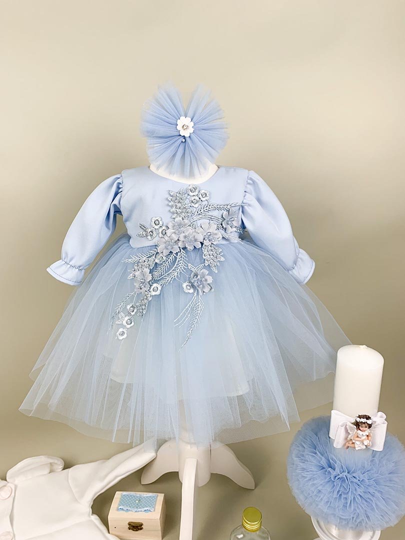 Set botez fete blue Sara(aplicatii flori) - Botez bebelusi
