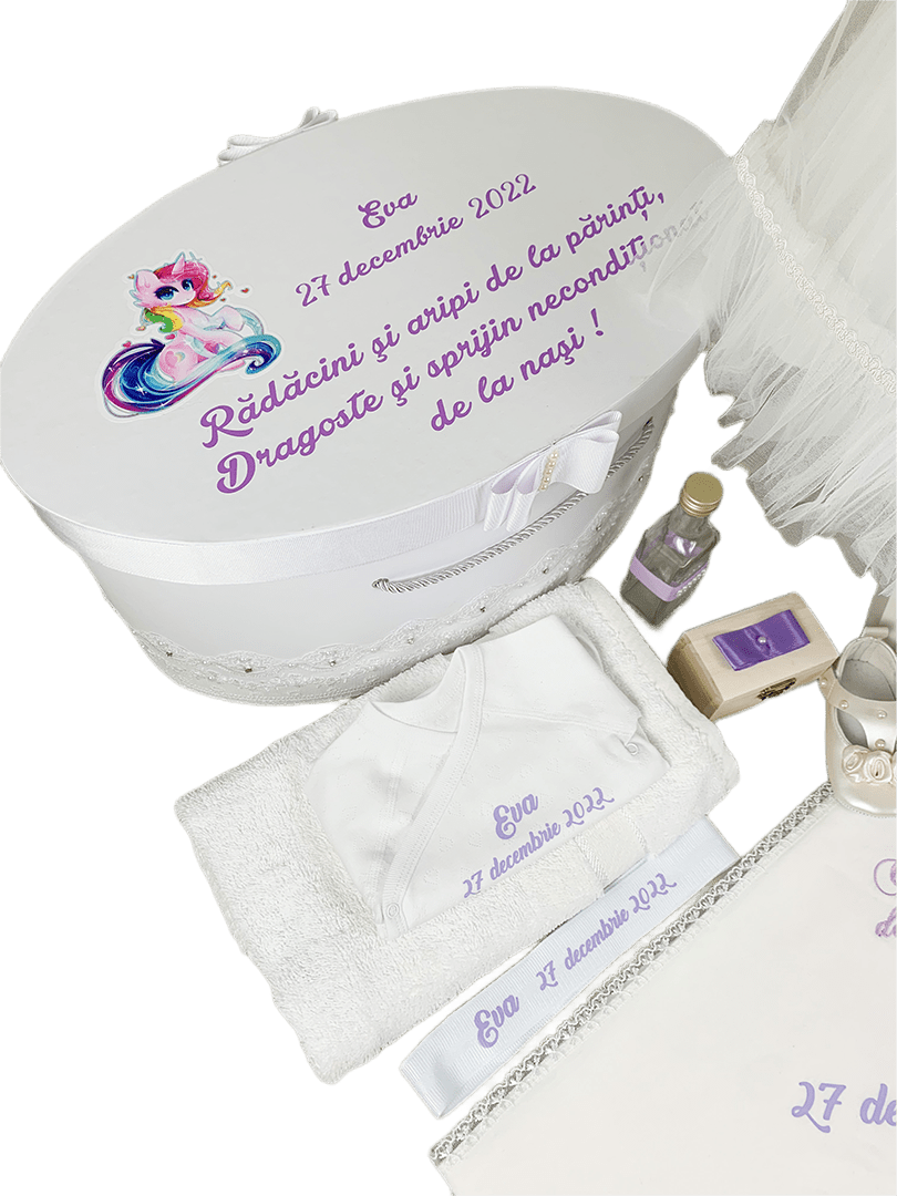 Set botez fetita personalizat cu unicorn - Botez bebelusi
