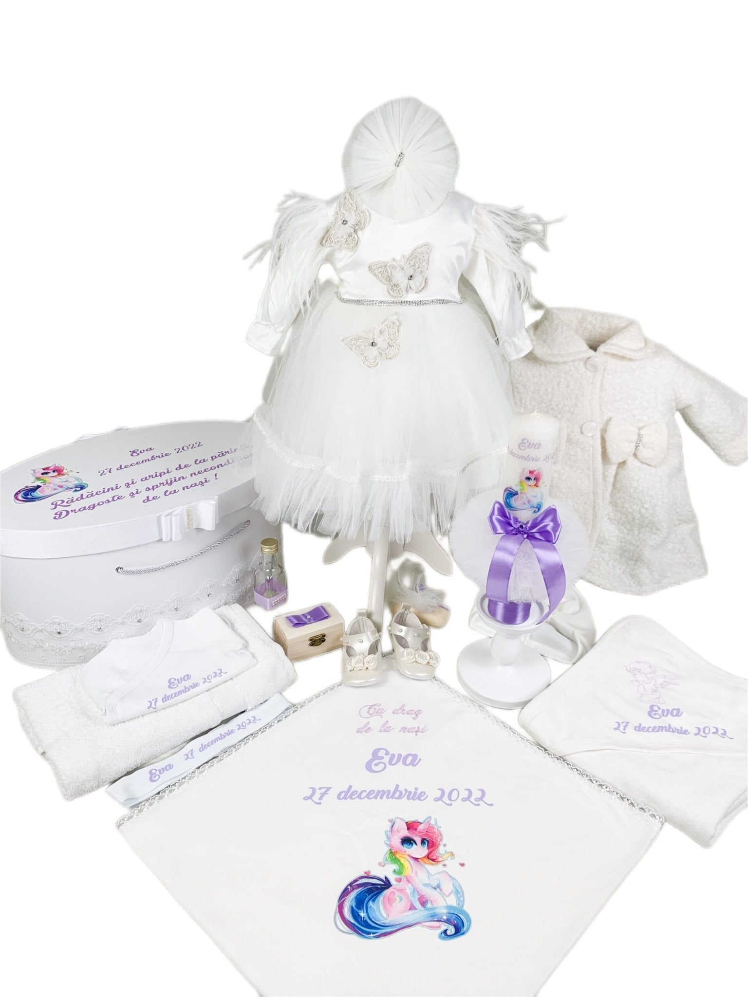 Set botez fetita personalizat cu unicorn - Botez bebelusi