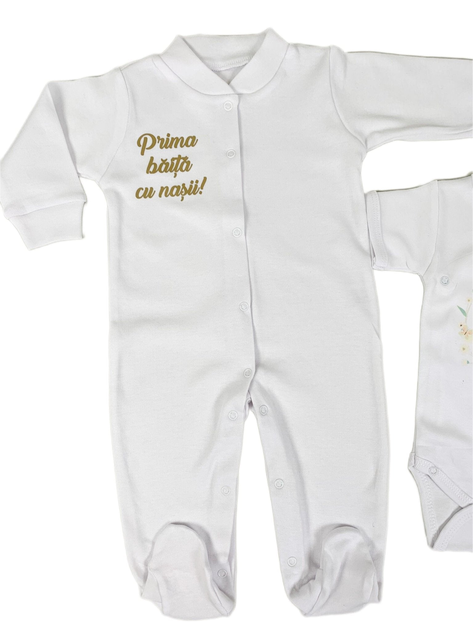 Set de baie pentru bebelusi cu 5 piese, personalizat cu mesaj - “Prima baita cu nașii” - Leu - Botez bebelusi