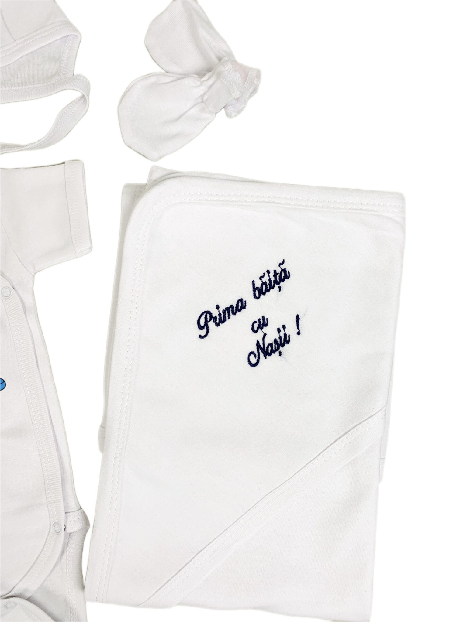 Set de baie pentru bebelusi cu 5 piese, - ”Prima baita cu nașii”, personalizat cu Mickey Mouse - Botez bebelusi