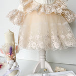 Set pentru botez fetita, rochie cu dantela Aimee,lumanare ceara naturala,trusou - Botez bebelusi