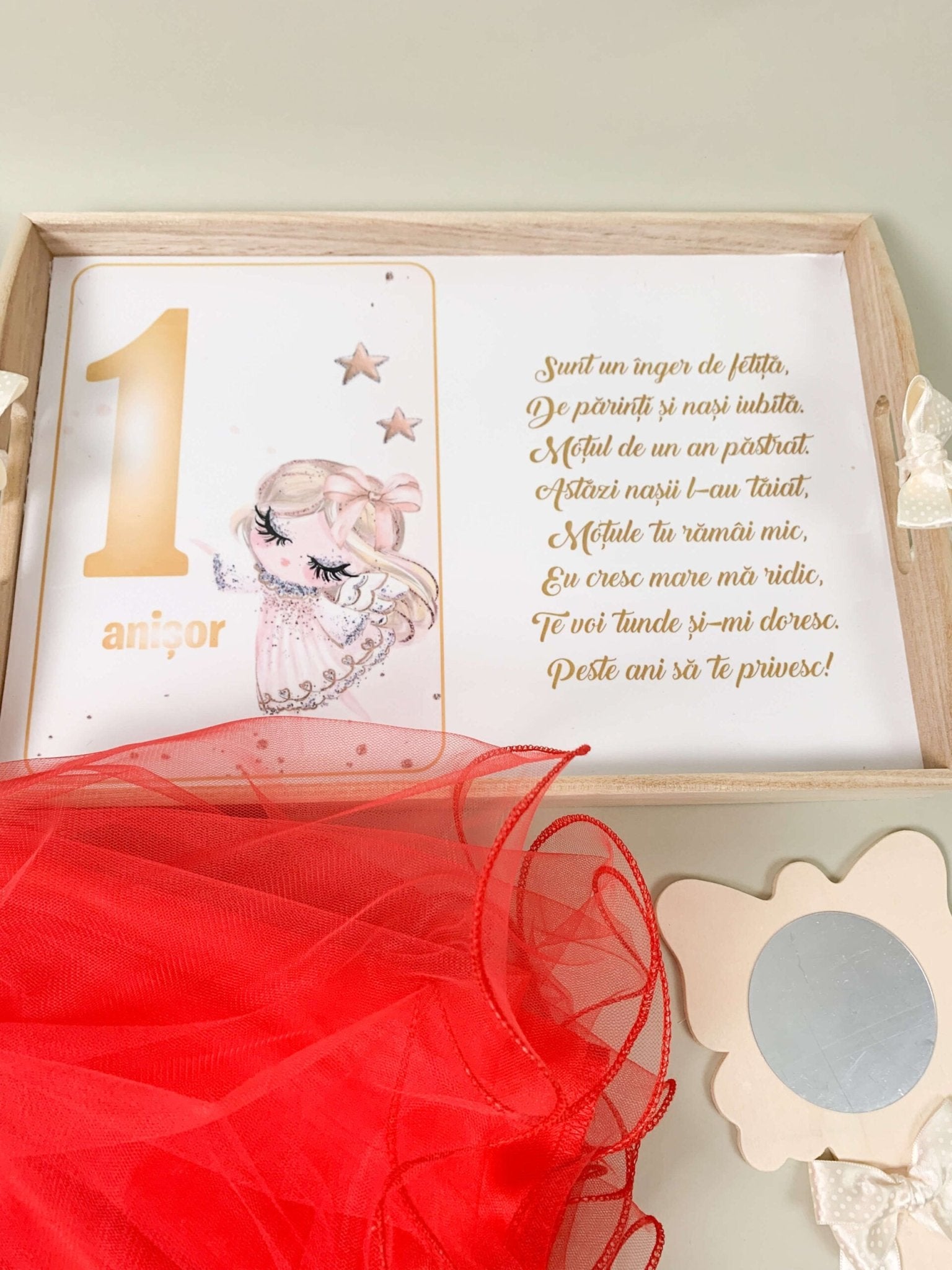 Set rosu personalizat aniversare 1 an - Ingeras - Botez bebelusi