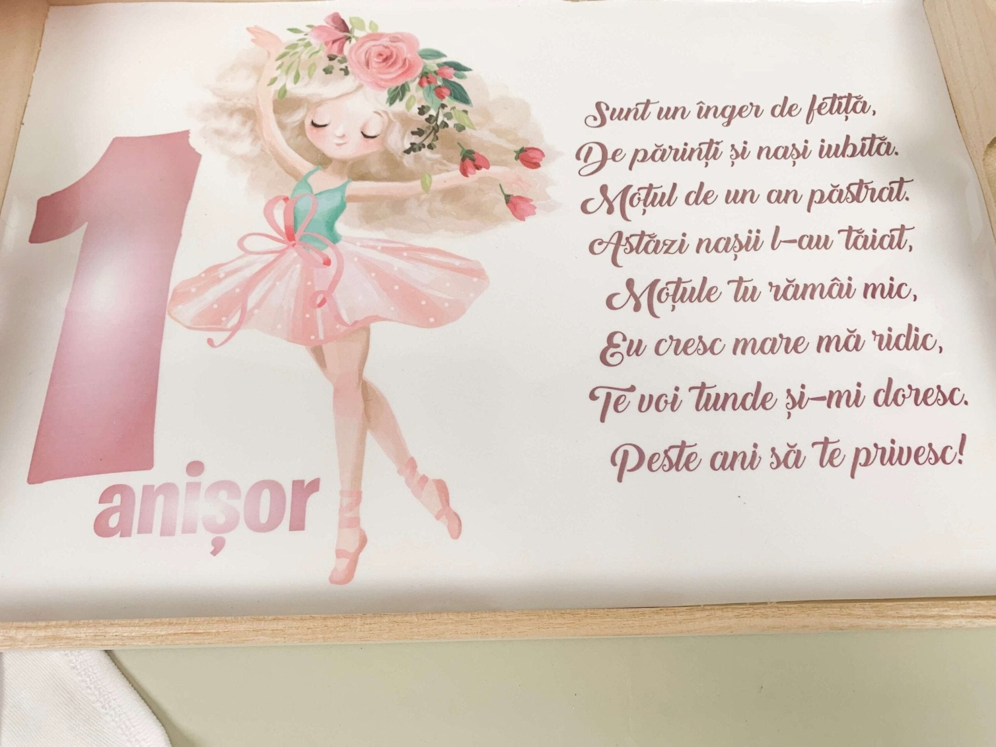 Set roz pudra personalizat aniversare 1 an - Zana - Botez bebelusi