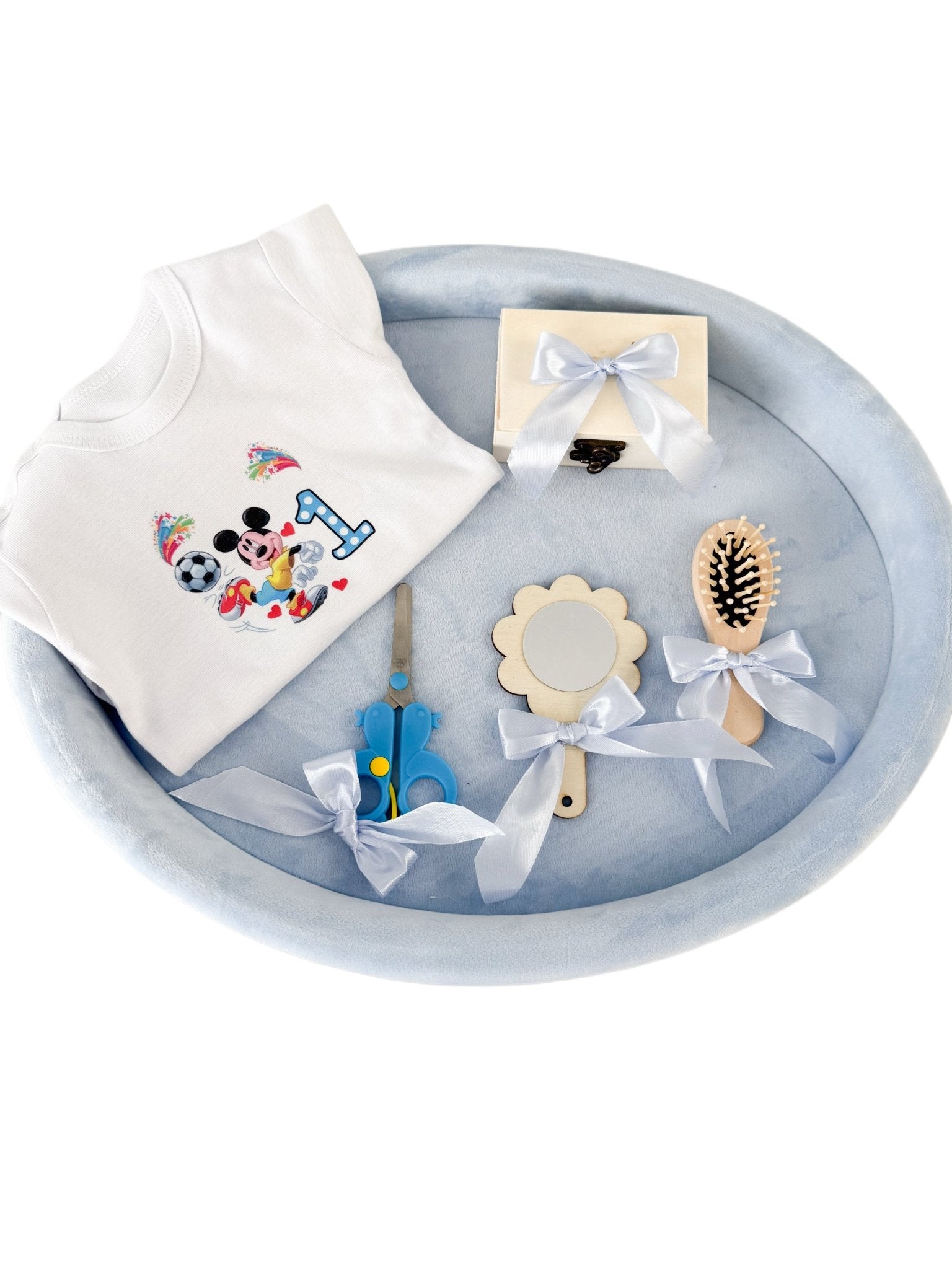 Set tavita bleu taiere mot 1 an - 6 piese - Botez bebelusi