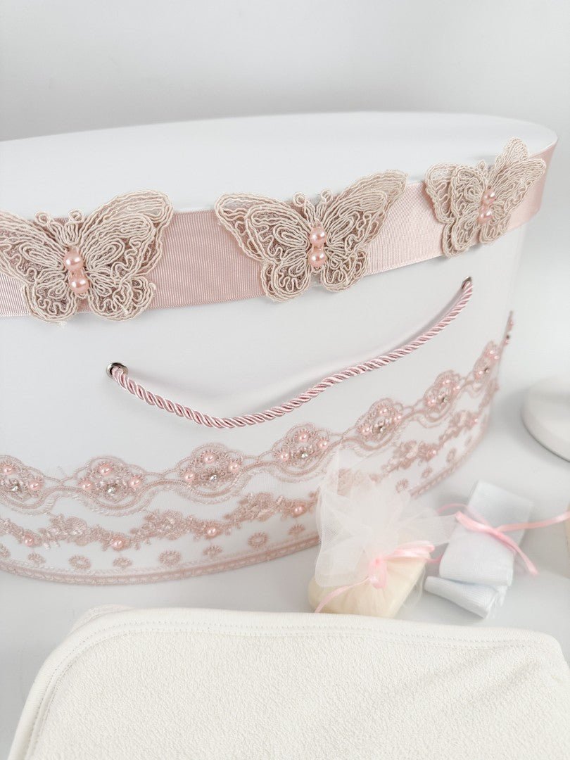 Trusou complet fetita roz cu fluturasi - Botez bebelusi