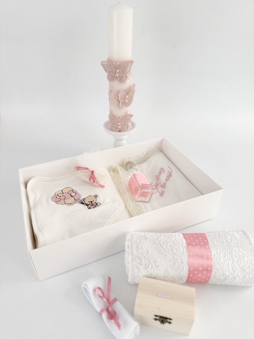 Trusou fetita roz cu ursulet cu baloane - Botez bebelusi
