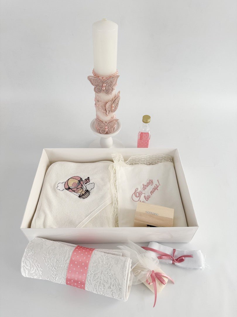 Trusou fetita roz cu ursulet in balon - Botez bebelusi