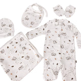 Set Hainute 5 Piese Bebelusi - Salopeta Alba, Paturica si Accesorii