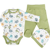 Salopeta baiat verde cu animalute - 3 piese