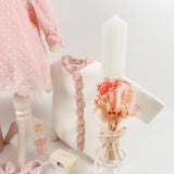 Trusou botez complet cu rochita eleganta si lumanare personalizata manual - Floricica