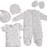 Set Hainute 5 Piese Bebelusi - Salopeta Gri cu Stelute si Accesorii