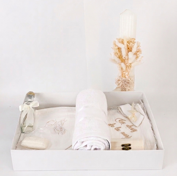 Trusou personalizat botez cu muselina si lumanare hand made - Alesia