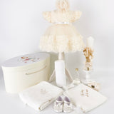 Trusou botez complet cu rochita eleganta si lumanare personalizata hand made - Gineva