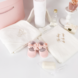 Trusou botez complet cu rochita eleganta si lumanare personalizata hand made - Clotilde