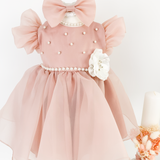 Trusou botez complet cu rochita eleganta si lumanare personalizata hand made - Clotilde