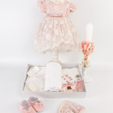 Trusou botez complet cu rochita eleganta si lumanare ceara naturala - Beatris
