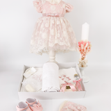 Trusou botez complet cu rochita eleganta si lumanare ceara naturala - Beatris