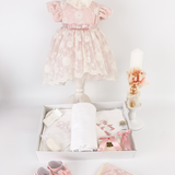Trusou botez complet cu rochita eleganta si lumanare personalizata hand made - Nadia