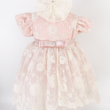 Trusou botez complet cu rochita eleganta si lumanare personalizata hand made - Nadia